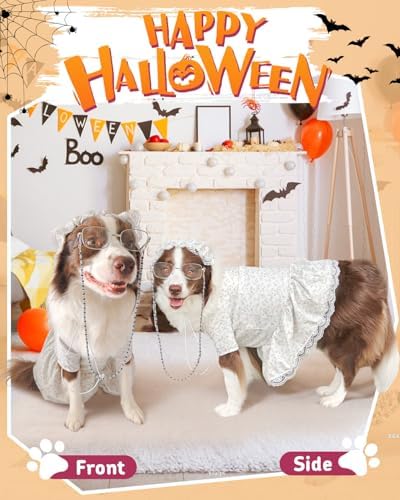 4P Funny Granny Wolf Dog Costume – Halloween Old Lady Costume for Dog for Medium and Large Dogs – Includes Floral Dress, Cap, Glasses & Eye – Classic Story-Themed Cosplay - Image 2