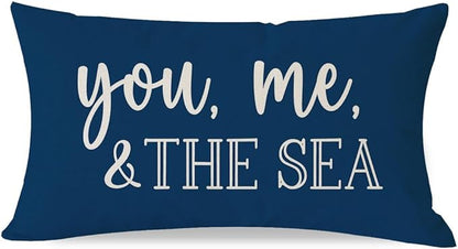 PANDICORN Summer Beach Throw Pillow Cover 12x20 Inch Sayings You Me and The Sea Ocean Sea Coastal Blue Outdoor Nautical Decorations Lumbar Decorative Cushion Case for Home Living Room Sofa Couch Decor