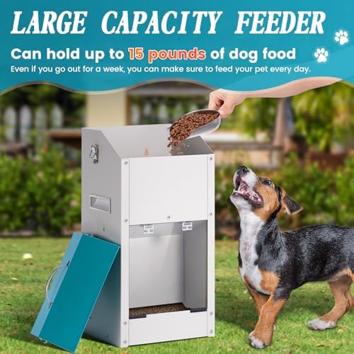 Galvanized Gravity Automatic Dog Feeder 15 lbs Outdoor Dog Feeders