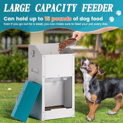 Galvanized Gravity Automatic Dog Feeder 15 lbs Outdoor Dog Feeders