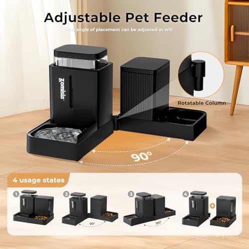 ZOMISIA Gravity Cat Feeder and Water Dispenser, 0.8 Gallon x 2, Grey
