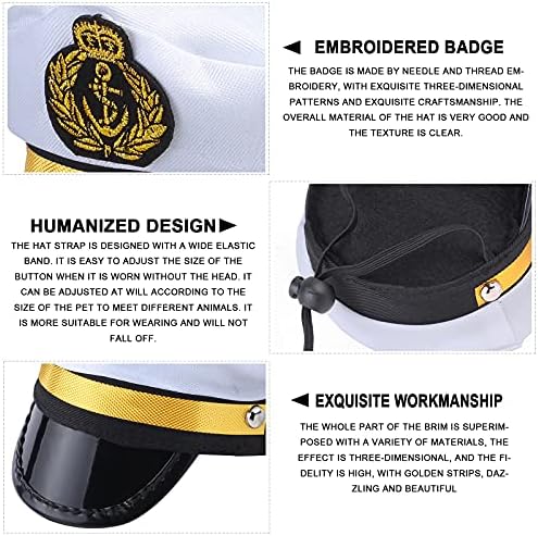 Yewong Pet Captain Sailors Costume Set Dog Cat Sea Captain Hat with Pet Anchor Triangle Bibs Scarf for Cat Puppy Navy Halloween Cosplay Costume Accessories Photo Props (White-B) - Image 5