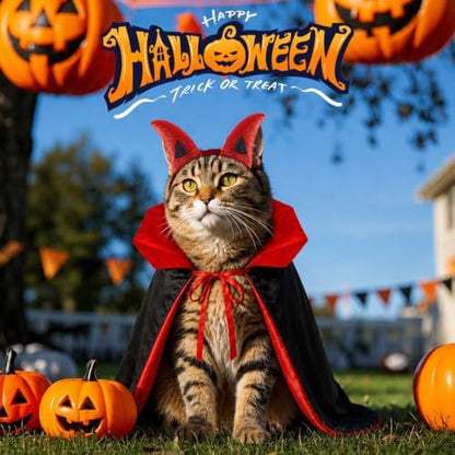 MOFASVIGI Dog Halloween Costume, Devil Horns Vampire Cape for Medium Dogs - Image 5