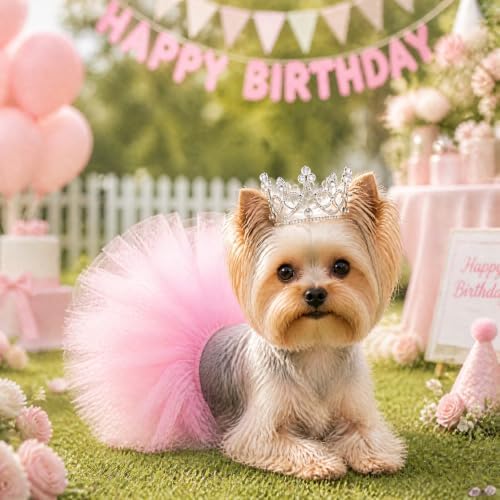 Pet Costume Set Tutu Skirt with Pearl Crown for Small Dog Cat Halloween Birthday Wedding Photo Prop Costume - Image 7