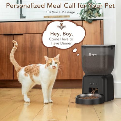Remote Controlled Automatic Dog & Cat Feeder, APP Controlled,with Freshness Preservation, Timed Cat Feeder with Stainless Steel Bowl. 4L Capacity Up to 6 Meals Per Day and 1-15 Portion for Cats & Dog