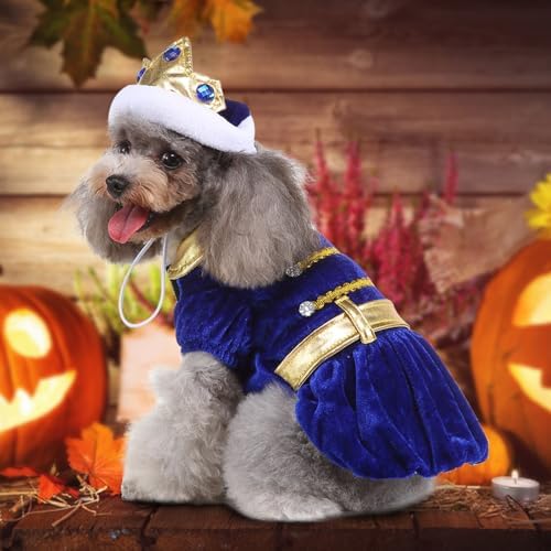 Dog Prince Costume Halloween Costume for Small Medium Dogs Puppy Pet Costumes with Sapphire Crown for Christmas Birthday Party Photo Props Dress up Accessories - Image 2