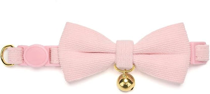 Cotton Breakaway Cat Collar with Bow Tie and Bell, Adjustable Cute Soft Corduroy Kitten Collars for Girl Cats