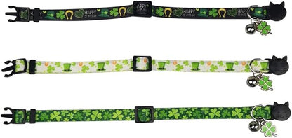 3 Pack St. Patrick's Day Cat Collar with Bell Breakaway Adjustable
