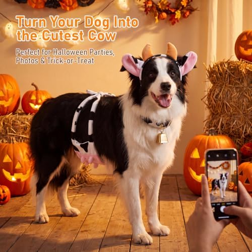 Twistover 3 Pcs Cow Dog Costume Halloween Large Dog Costume Accessories Set - Image 6