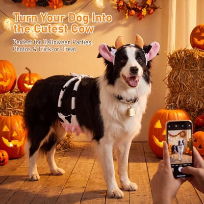 Twistover 3 Pcs Cow Dog Costume Halloween Large Dog Costume Accessories Set - Image 6
