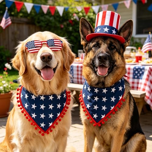 4th of July Dog Bandana, American Flag Star Pattern Holiday Triangle Scarf, Adjustable Snap Button Patriotic Neckwear for Large Breeds (30-75lbs) - Image 3