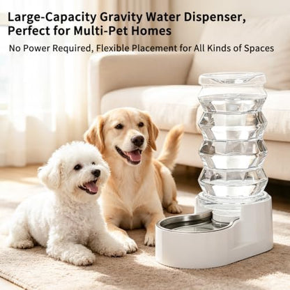 RIZZARI 8L Gravity Dog Water Dispenser: Stainless Steel Bowl Anti-Splash