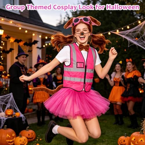 Halloween Dog Costume Set 7 Pcs, Pink Puppy Theme Cosplay for Women - Image 7