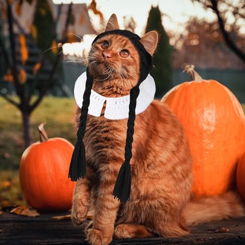 Sanwuta 2 Pcs Hand-Knit Halloween Cat Costumes Gothic Pet Cosplay Outfit - Image 5