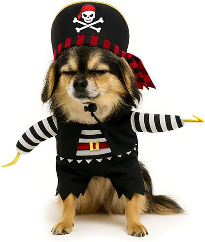 Captain Pirate Pet Halloween Costume, and Pirate Hat - Small to Medium-Large Breed Funny Clothes Outfit Apparel (Medium) - Image 5