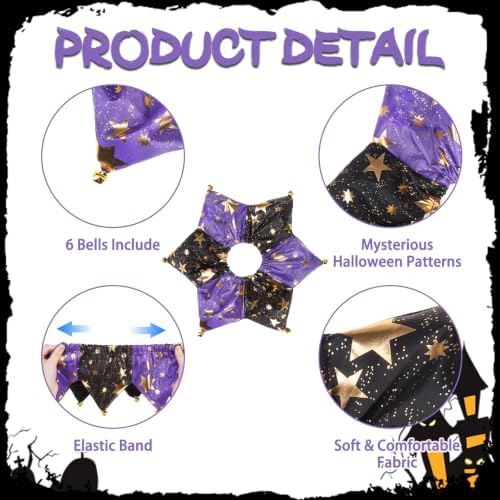 PAWCHIE Dog Halloween Costume,Halloween Collar Hat Set Pets Puppy Cat Halloween Outfit Apparel Cosplay, Dog Collar with Bells and Funny Hat Accessories Decoration for Small Medium Dogs 2 Pcs, Purple - Image 4