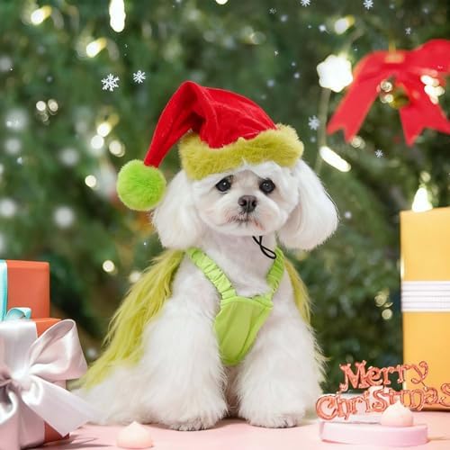 Small Large Dog Green Monster Costume with Christmas Hat,XL - Image 4