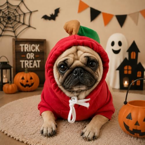 Dog Christmas Halloween Costumes,Dog Hoodies for Small Dogs Cats, Cat Puppy Outfits,Yorkie Chihuahua Pomeranian Clothes (XX-Large, Red-Apple) - Image 3