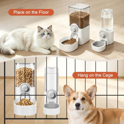 Hanging Cage Auto Small Pet Feeder Waterer Set for Puppy Cats, White
