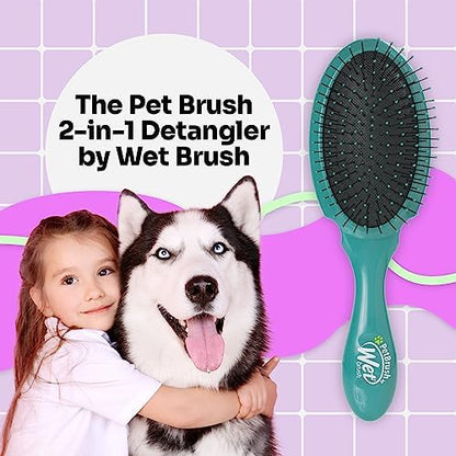 Wet Brush Ultimate Dual-Sided Detangling Brush - Ultra Soft IntelliFlex Bristles, Removes Loose Hair & Dirt for Dogs, Cats, Rabbits - Teal - Image 2