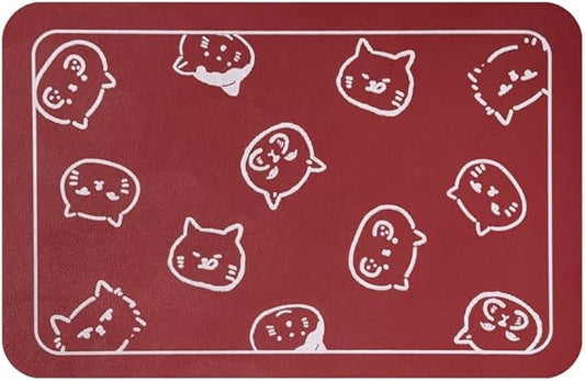 YCT Cat Food Mat, Cat Mat for Food and Water, Pet Feeding Mat, Non-Slip Super Absorbent, with Multiple cat Heads Logo, 18.1 x 11.8 inches, Red