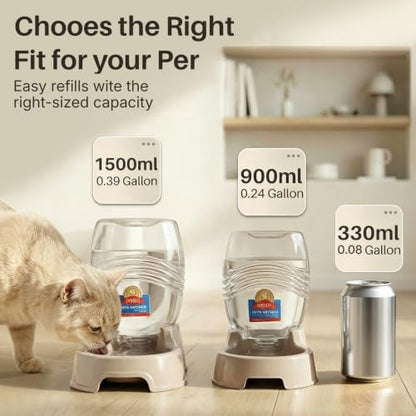 Flexzion Gravity Pet Water Dispenser for Cats & Small Dogs, 1/4 Gal, Beige