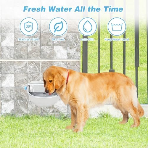 FHTONGE 304 Stainless Steel Automatic Dog Water Bowl Dispenser with Outfall