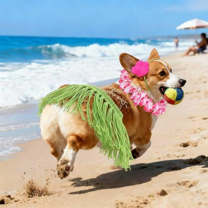 Hillban Dog Hawaiian Costume Hula Skirt Bikini Flower Lei Luau Party Outfit - Image 3