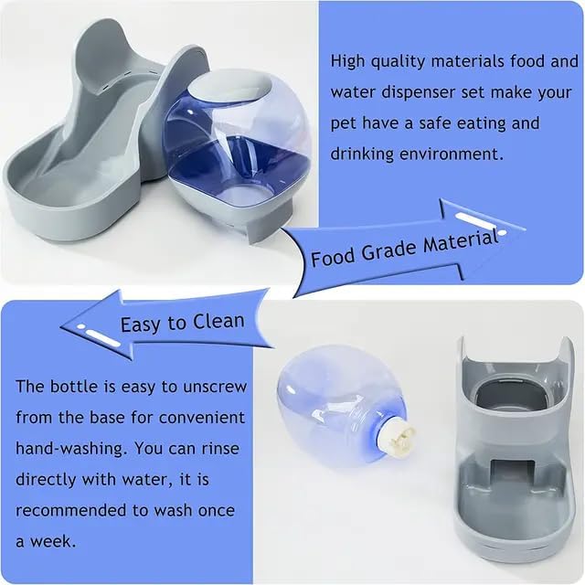 Dog & Cat Feeder + Waterer Set,Automatic Pet Feeder 2 in 1 Cat & Dog Food Water Dispensers, Cats and Dogs Food Feeder and Water Dispenser 3.9L for Small, Medium, & Large Pets (Gray)