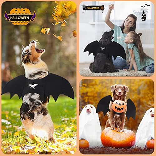 Vivifying Halloween Dog Bat Wings Costume with Pumpkin Bell, Medium, Black - Image 4