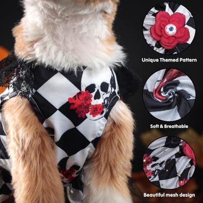 Dog Halloween Dress Skeleton Costumes for Pouch Funny Puppy Dress with Flower for Small Dogs Cats XL - Image 5