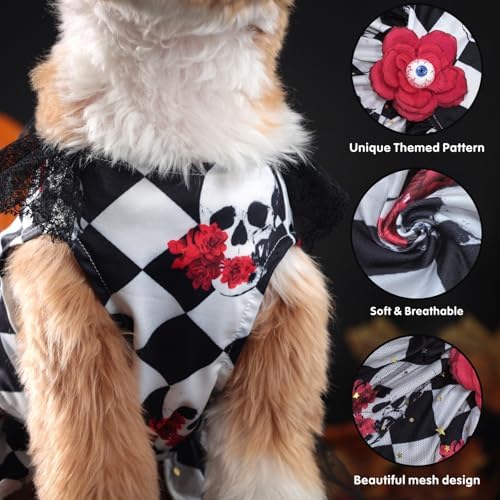 Dog Halloween Dress Skeleton Halloween Costumes for Dogs Funny Halloween Puppy Dress with Flower for Small Dogs Cats M - Image 5