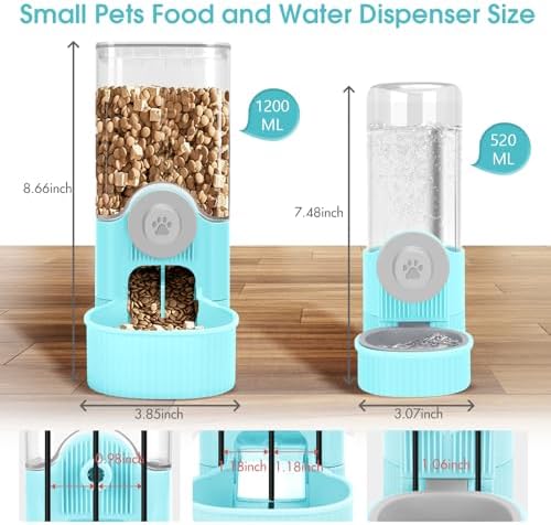 Hanging Cage Auto Small Pet Feeder Waterer Set for Puppy Cats, Blue