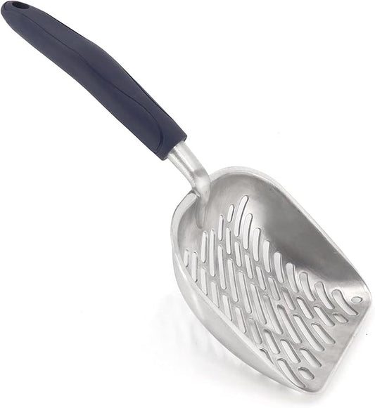 Non-Stick Metal Cat Litter Scoop with Long Handle, Solid Aluminum Alloy Deep Shovel, Kitten Pooper Lifter Scoop with Hole, Durable Kitty Litter Box Scooper Poop Sifter (Dark)