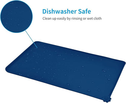 AUDWUD Silicone Waterproof Pet Feeding Mats,Anti Slip Bowl Pad, Dog Mat for Food and Water