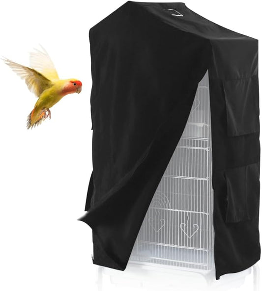 DONGKER Bird Cage Cover,Waterproof Bird Black-Out Cover Breathable with Zipper & Self-Adhesive Fastening for Parrot Parakeets Winter Windproofing & Warmth