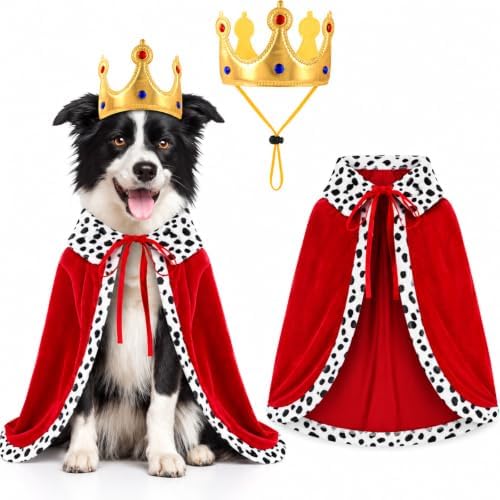 Halloween Dog King Costume Royal Cape with Crown for Medium Dogs by Vellibring