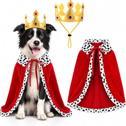Halloween Dog King Costume Royal Cape with Crown for Medium Dogs by Vellibring