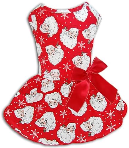 Christmas Santa Claus Dog Dress, Festive Holiday Pet Skirt Outfit with Snowflake Design for Small and Medium Dogs by Miiemiu