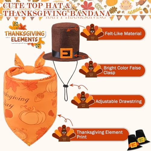 SCENEREAL Thanksgiving Dog Costume, Puppy Bandana Cloak and Hat Set with Pumpkin Maple Leaf Pattern, Funny Pet Holiday Turkey Outfits Clothes for Small Medium Dogs Boys Girls Cats - Image 5