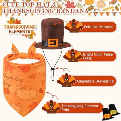 SCENEREAL Thanksgiving Dog Costume, Puppy Bandana Cloak and Hat Set with Pumpkin Maple Leaf Pattern, Funny Pet Holiday Turkey Outfits Clothes for Small Medium Dogs Boys Girls Cats - Image 5