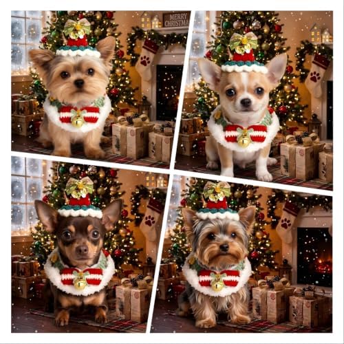 Christmas Dog Costume, Handmade Cat Holiday Outfit with Christmas Tree Hat & Wreath Scarf Set, Adjustable,Lightweight & Breathable,Pet Accessories for Xmas Party & Photos - Image 5
