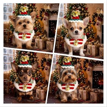 Christmas Dog Costume, Handmade Cat Holiday Outfit with Christmas Tree Hat & Wreath Scarf Set, Adjustable,Lightweight & Breathable,Pet Accessories for Xmas Party & Photos - Image 5