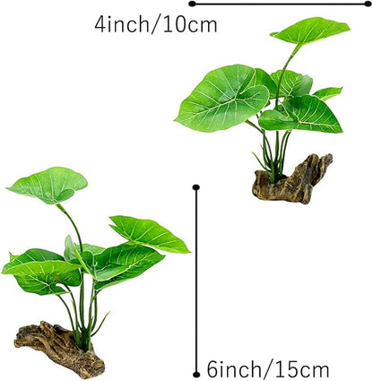 Smoothedo-Pets Fish Tank Decor Aquarium Decorations Ornaments Betta Leaf pad Hammock 6inch Plastic Artificial Plant Goldfish Fish Hides Small Tank/Reptiles Plants Driftwood (Green-Type-A)