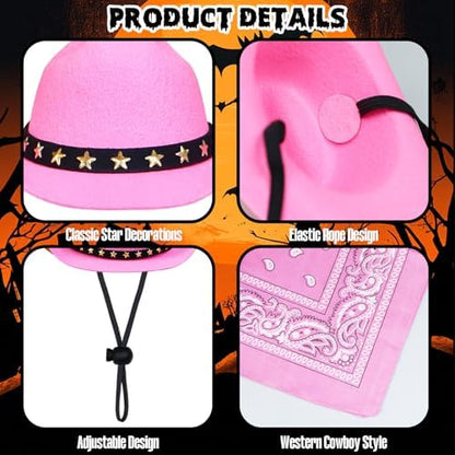 Dog Cowboy Costume, Dog Halloween Costumes Halloween Pet Dogs Cowboy Hat with Bandana Scarf for Small Medium Large Dogs Pets (Pink, Medium) - Image 5