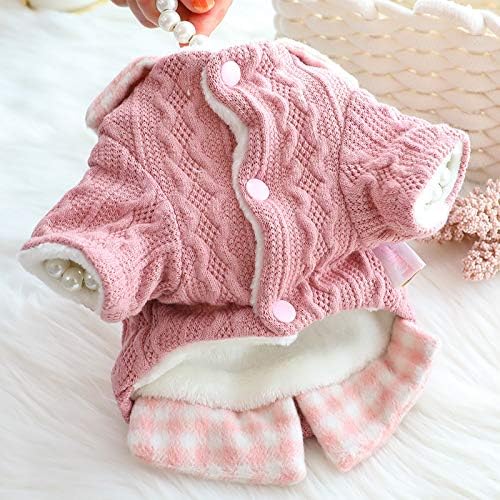 Dog Princess Sweater for Small Dogs Thick Shirt Plaid Clothes Costume Pet Girl Cute Coat Outfits Fall Costumes Winter Dog Sweaters (L,Blue) - Image 5