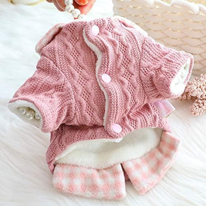 Dog Princess Sweater for Small Dogs Thick Shirt Plaid Clothes Costume Pet Girl Cute Coat Outfits Fall Costumes Winter Dog Sweaters (L,Blue) - Image 5