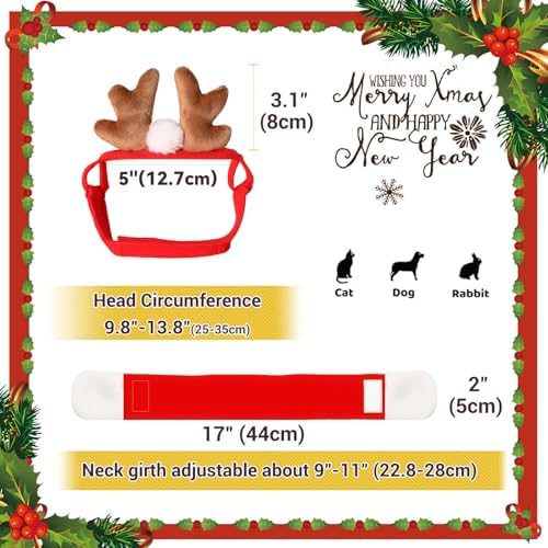 NAMSAN Pet Reindeer Costume for Cats Small Dogs Rabbits, Christmas Cat Antler Headband with Red Scarf, Small Dog Santa Deer Antler Outfit for Christmas New Year Party Cosplay Statue Decoration - Image 3