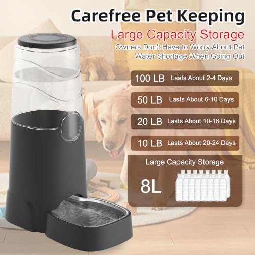 8L Automatic Dog Water Dispenser with Stainless Steel Feeder Bowl