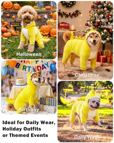 CuteBone Dinosaur Pet Costume Onesie - Hooded Puppy Pajamas - Small Dog Clothes Cat Full-Body Romper COSH02XS - Image 4